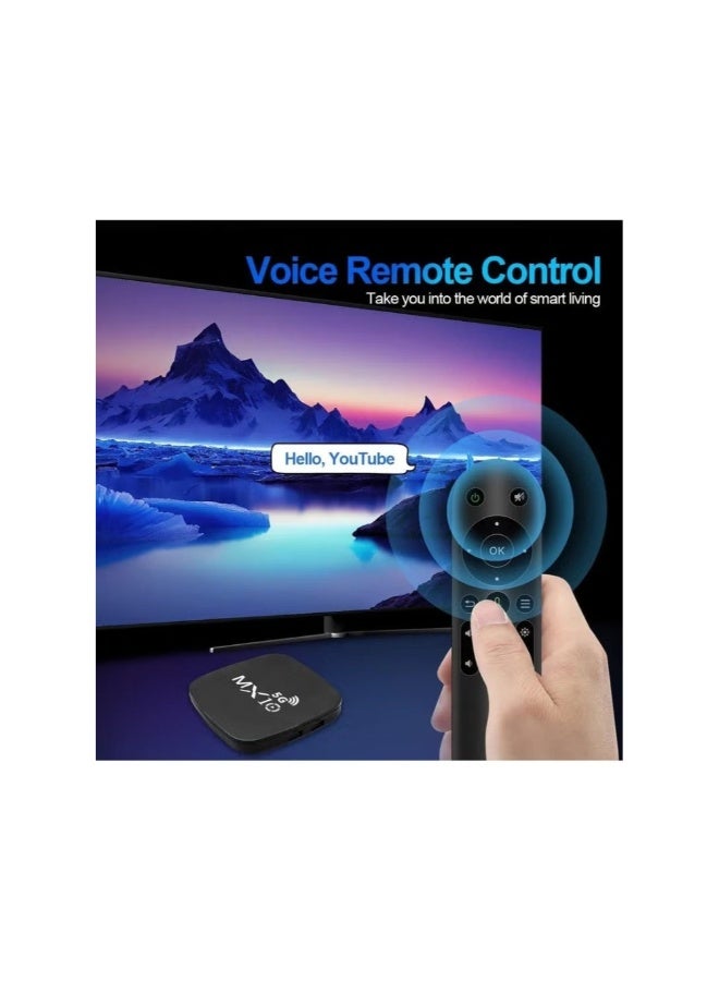 جهاز استقبال تلفزيوني ذكي بنظام أندرويد 13 طراز MX10، يدعم ترددي 2.4 جيجاهرتز و5 جيجاهرتز، مزود بجهاز تحكم عن بعد، يدعم دقة 4K عالية الوضوح، بسعة تخزين 4 جيجابايت أو 64 جيجابايت. - Image 3